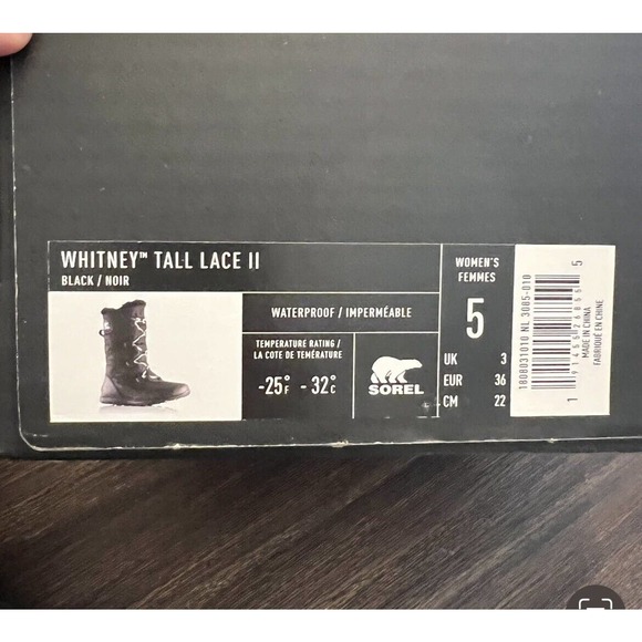 Sorel Whitney Tall Lace II Winter Boots Women's 5 Black Waterproof New In Box - Picture 7 of 7